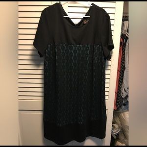 Black lace dress with a teal underslip